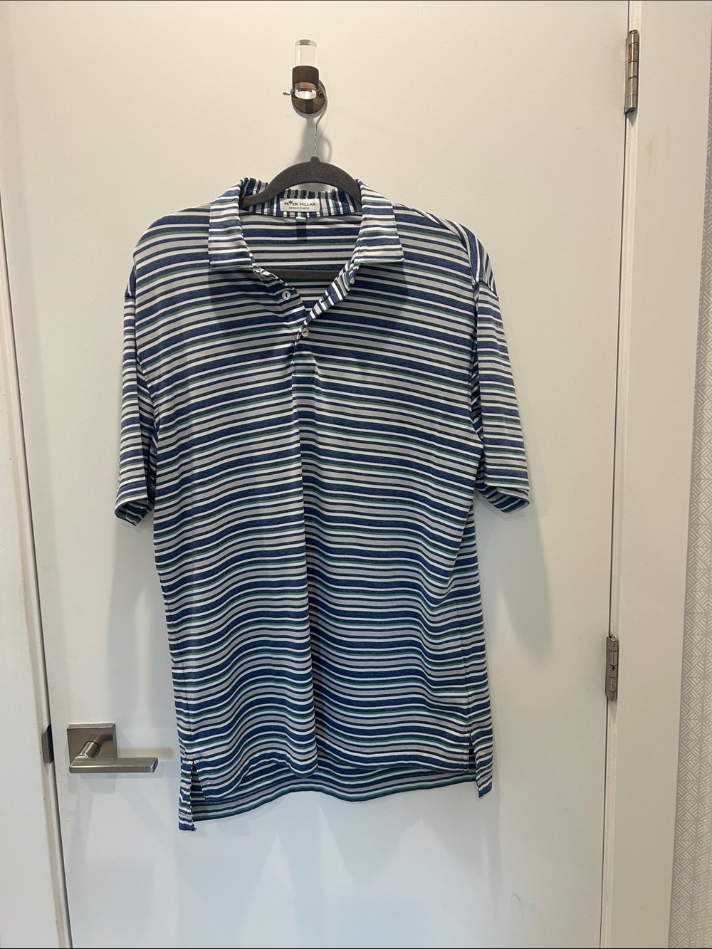 Peter Miller Summer Comfort m men’s golf shit- Blue/White/ green and gray